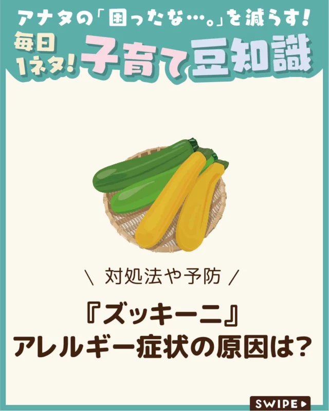 【『ズッキーニ』アレルギー症状の原因は？】

ズッキーニを食べたあとに、口のかゆみやじんましん
などの症状が出ると、アレルギーではないかと
心配になりますよね😰

ズッキーニでは、食物アレルギーや口腔アレルギー症候群、
苦味成分の「ククルビタシン」による
体調不良が起こることがあります😲😲

今回は、ズッキーニのアレルギー症状の原因や
対処法を解説します。

ぜひ参考にしてみてくださいね👶🏻👧🏻👦🏻💕
.
.
꧁————————————————꧂

LEYON公式インスタグラムでは
アイテムやお得情報・子育てについてのコラムを更新中！

check!▷▶@leyon.official
プロフィールから商品詳細ページが確認できます👆

気になる投稿は保存で後からチェック✅
フォロー・いいねお待ちしております💕
꧁————————————————꧂

#ズッキーニ #ズッキーニアレルギー #アレルギー
#暮らし #子どものいる生活 #育児 #育児中 #育児奮闘中 #育児ママ #育児パパ #育児の悩み #育児を楽しむ #育児グッズ #ベビーグッズ #子どもご飯 #レシピ #子どもの栄養 #野菜不足 #食物繊維 #新型栄養欠乏 #鉄分不足 #鉄分補給 #離乳食 #幼児食 #栄養満点 #タンパク質 #ブレインフード
